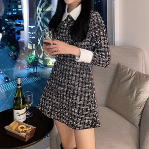 하객룩 추천! 카라 배색 트위드 원피스 S