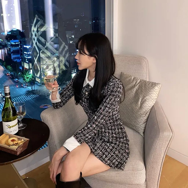 하객룩 추천! 카라 배색 트위드 원피스 S--1