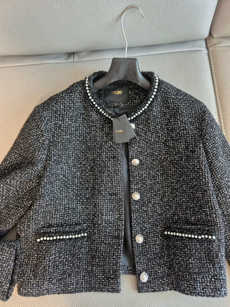 마쥬 트위드 자켓 블랙 FR38 새상품 (진주 트위드자켓, 진주 트리밍 자켓)--1