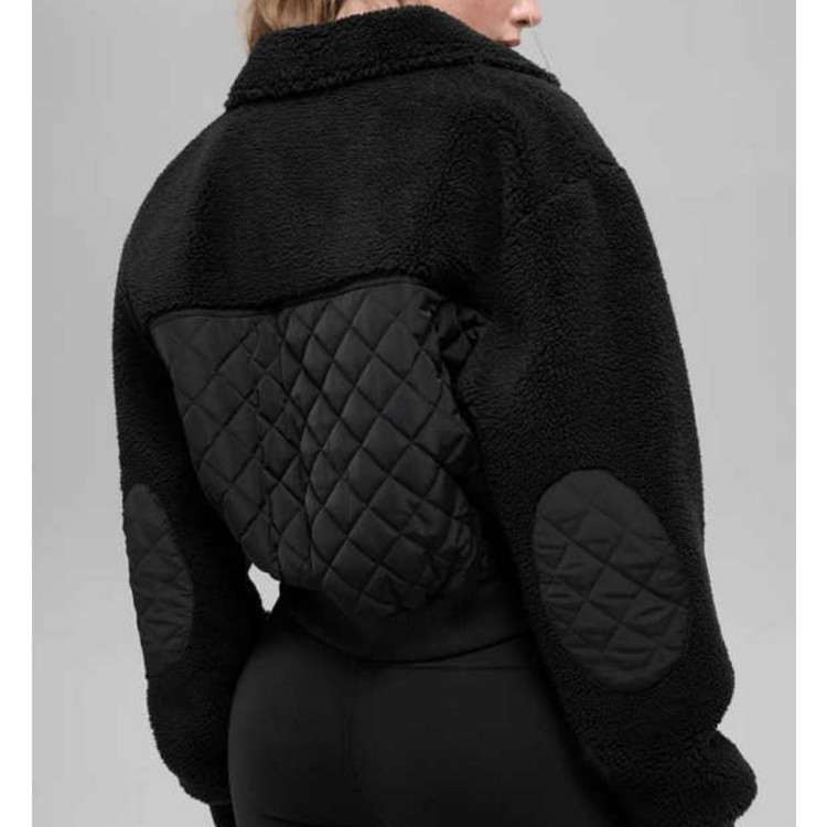새상품 알로 요가 쉐르파 엣지 봄버 플리스 양털 자켓 블랙 라지(L)--2