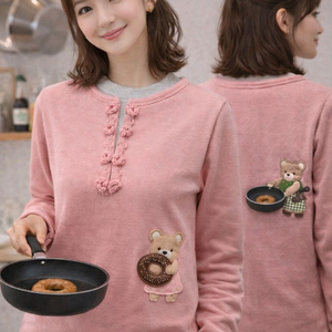 퍼스트원 빈티지 곰순이 도넛 약기모 티셔츠 S (44) 연핑크 쿠킹 감성 이미지