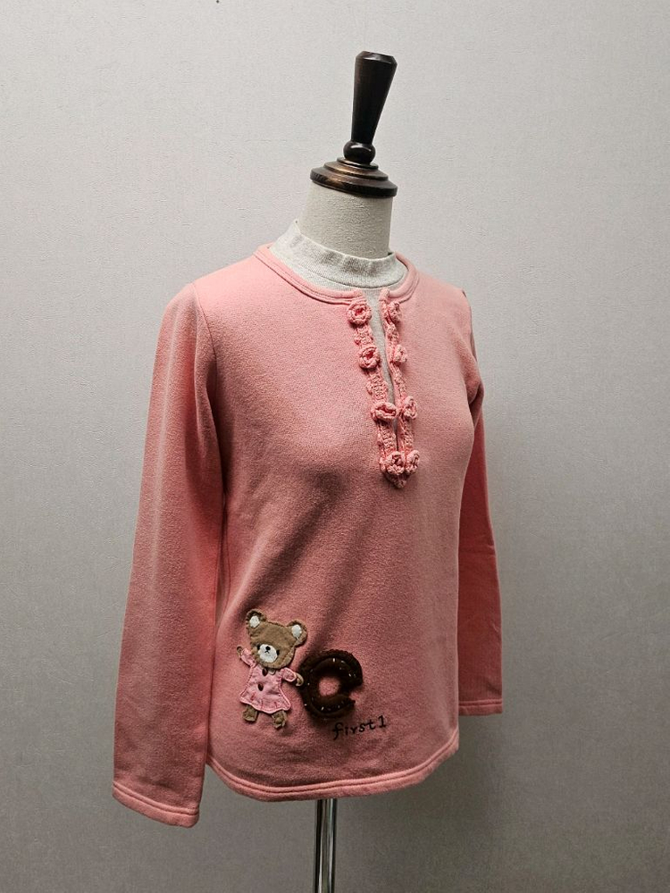 퍼스트원 빈티지 곰순이 도넛 약기모 티셔츠 S (44) 연핑크 쿠킹 감성 이미지