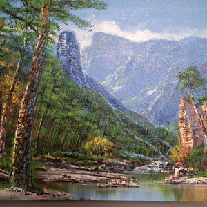 윤경식화백 산수화 유화 액자 그림 10호 52*46cm 이미지