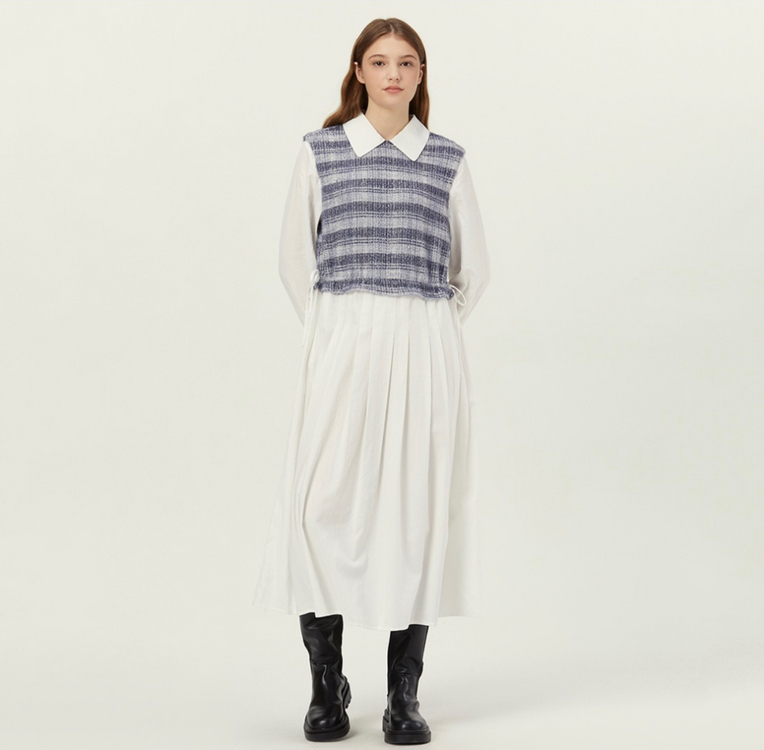 코벳블랑 트위드 체크 레이어드 원피스 M 이미지