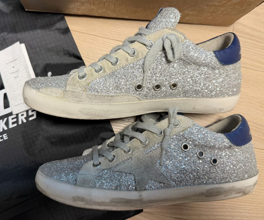 골든구스 여성 슈퍼스타 실버글리터 블루탭 G35WS590 P18 이미지