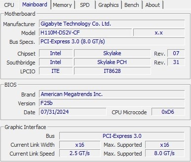 중고 기가바이트 H110M-DS2V 메인보드 + i5-6500 CPU--2