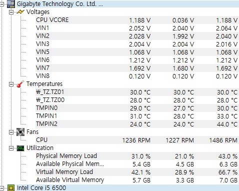 중고 기가바이트 H110M-DS2V 메인보드 + i5-6500 CPU--4