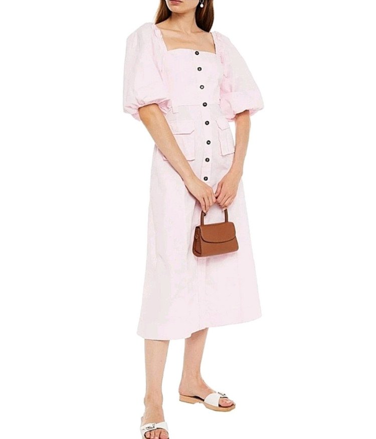 GANNI 퍼프소매 핑크원피스--1