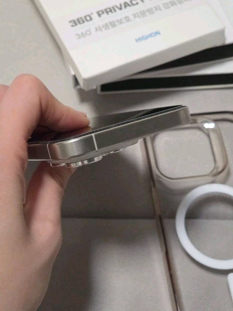 아이폰 15프로 512 풀박S급, 강화유리5장, 방수케이스, 녹음기--4