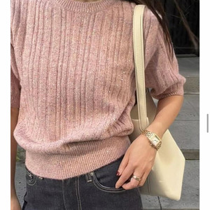 보웬 트윙클 하프슬리브 니트 탑- 믹스드핑크