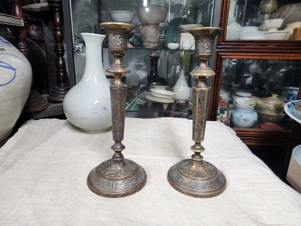 인도 빈티지 황동 촛대(Antique Indian Brass Candlestick) 한쌍 이미지