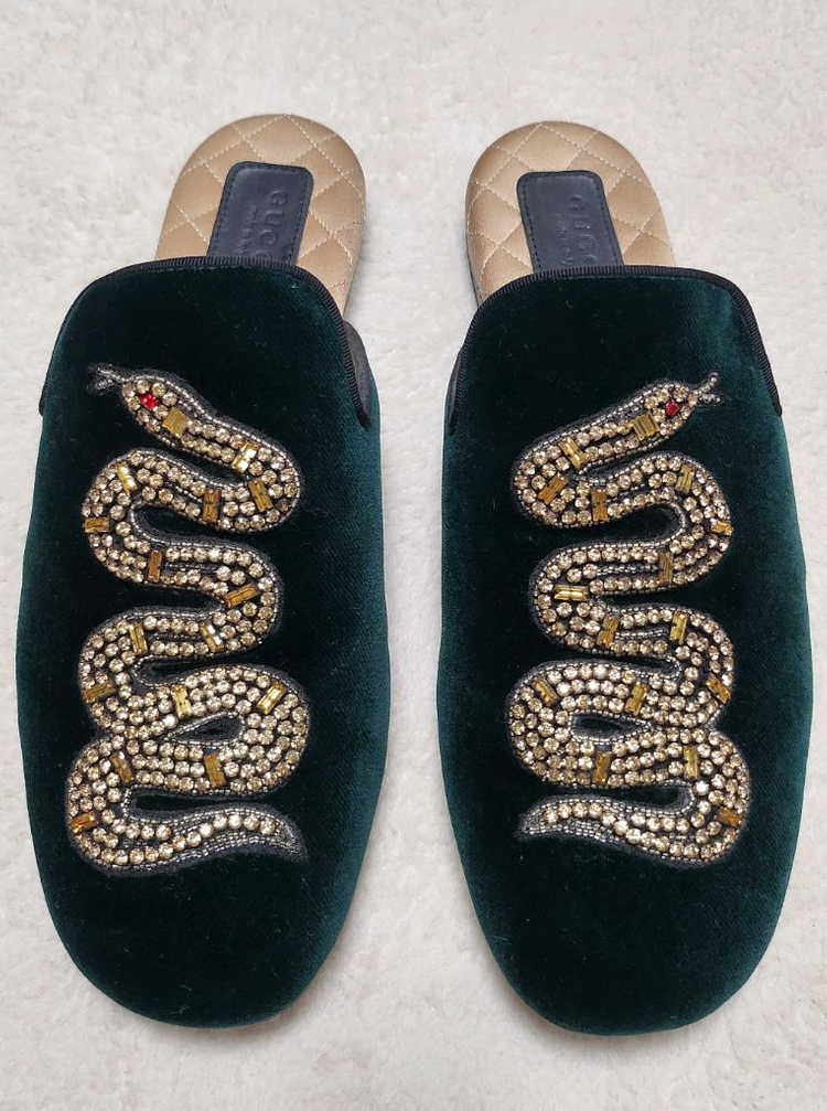 구찌 크리스탈 벨벳 스네이크 뮬37.5/240 이미지