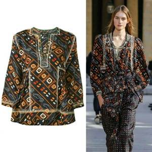 이자벨마랑 컬렉션라인 에스닉패턴 실크 튜닉 블라우스 38(M)