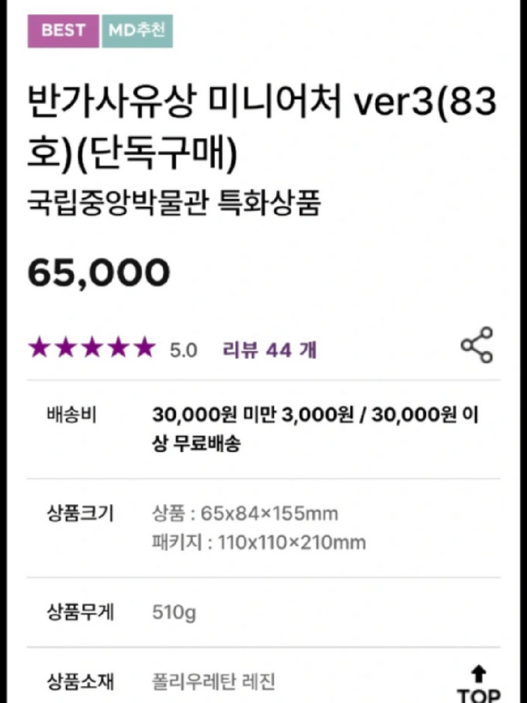 국립중앙박물관 반가사유상 미니어처 ver3(83호) 블랙 새상품 이미지