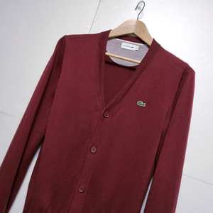 남성 라코스테 버건디 긴팔 가디건 니트 스웨터