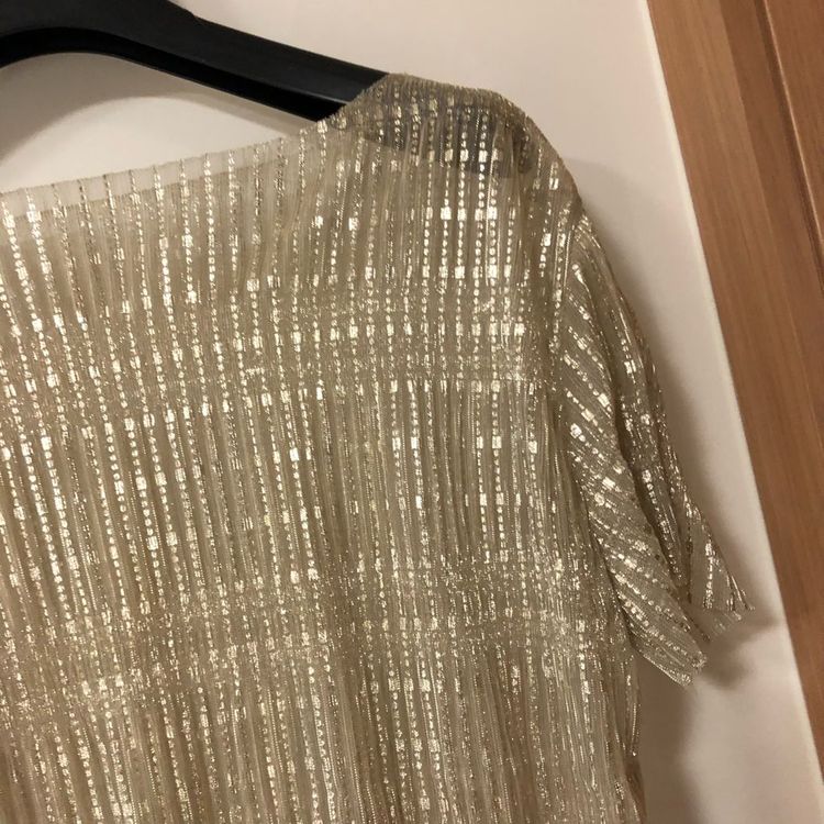 새옷) 르뮤 시스루 글리터 펄 반팔 티셔츠 블라우스 금펄 골드--1