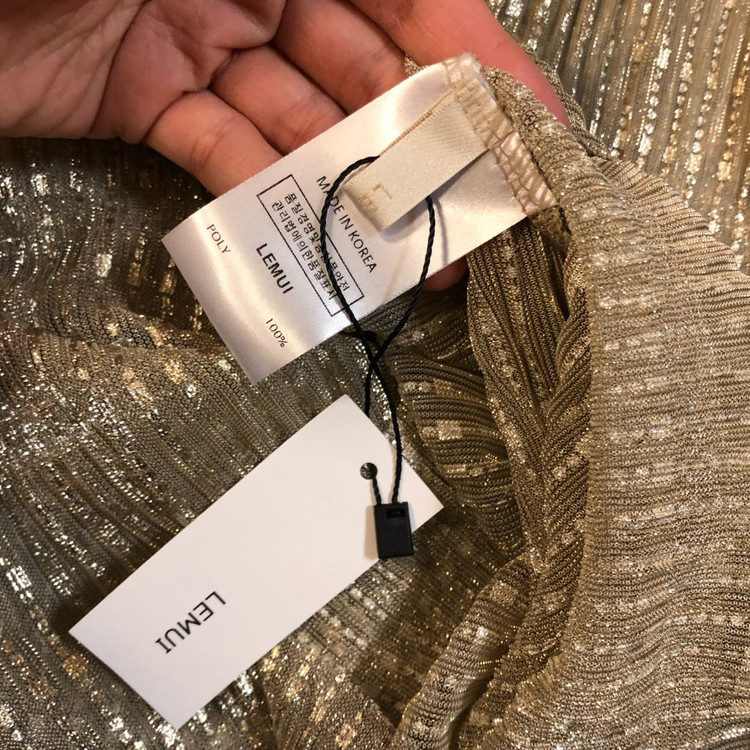 새옷) 르뮤 시스루 글리터 펄 반팔 티셔츠 블라우스 금펄 골드--4