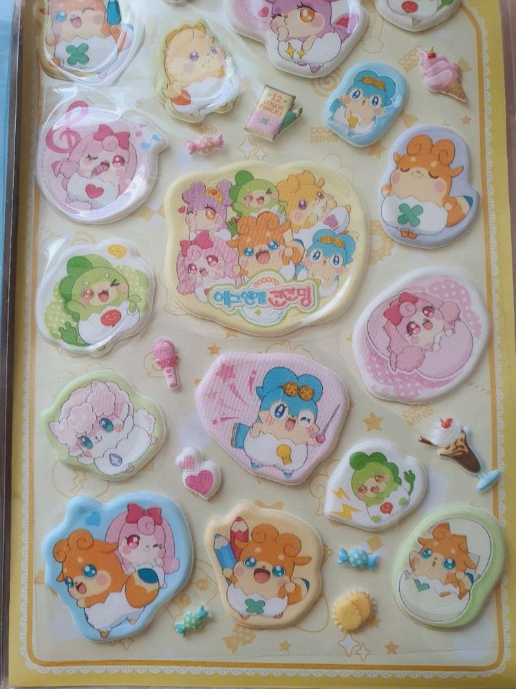 미개봉) 2종 에그엔젤 코코밍 뽀송뽀송 스티커 다꾸 문방구 캐릭터 추억 고전문구 고전완구 빈티지 다이어리 캐릭터 이미지