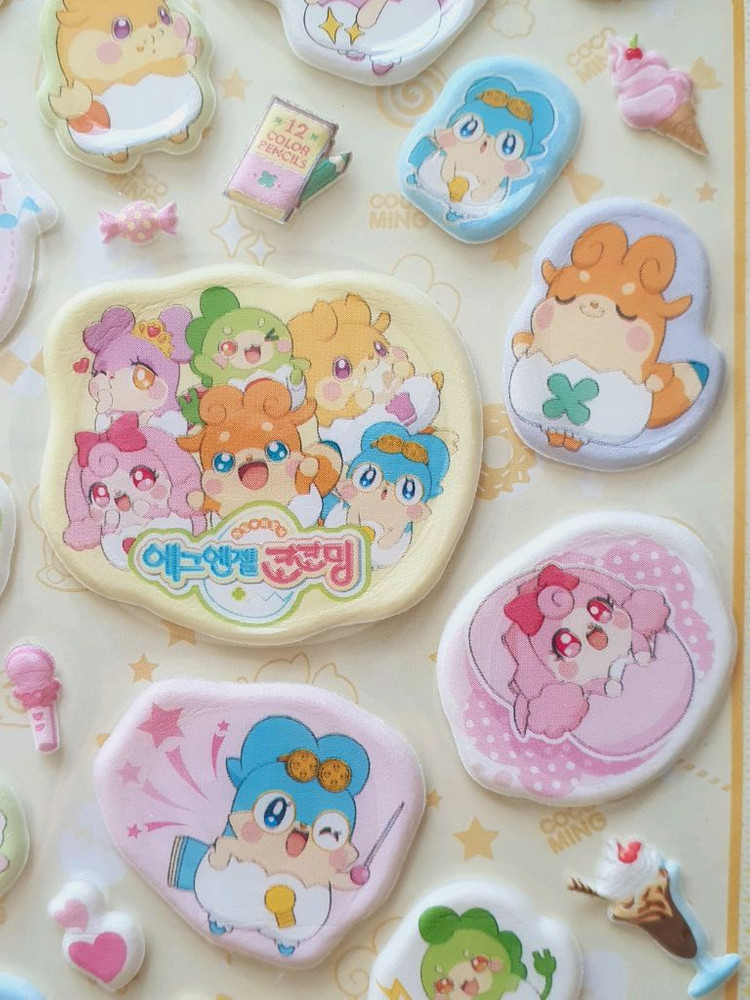 미개봉) 2종 에그엔젤 코코밍 뽀송뽀송 스티커 다꾸 문방구 캐릭터 추억 고전문구 고전완구 빈티지 다이어리 캐릭터 이미지