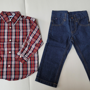 남아 2세 100 타미힐피거 셔츠 청바지등 3개(2개 새거) 일괄 택포