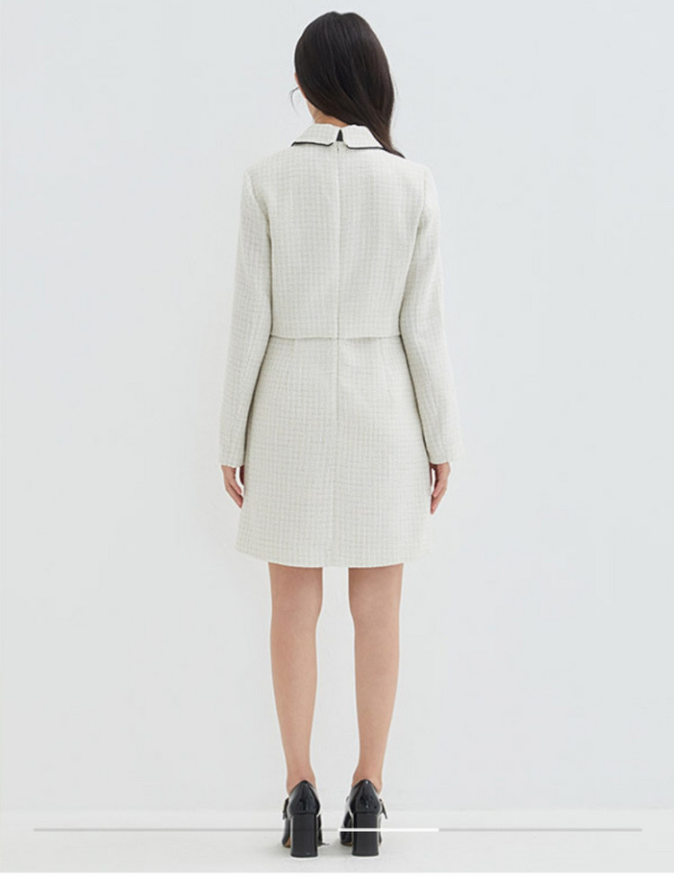 로엠 트위드 배색 카라 원피스 M 새상품 이미지