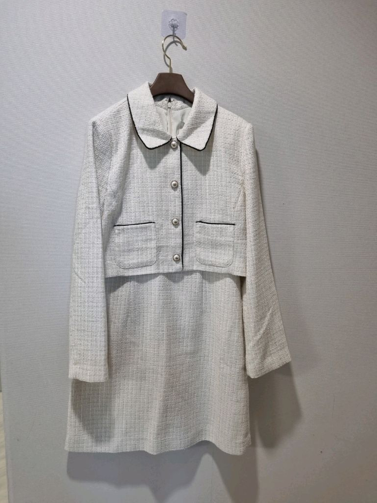 로엠 트위드 배색 카라 원피스 M 새상품 이미지