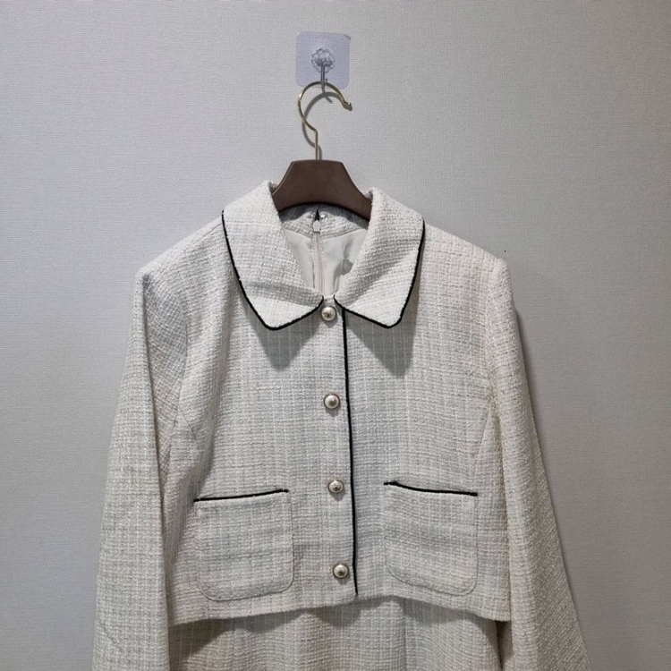 로엠 트위드 배색 카라 원피스 M 새상품 이미지