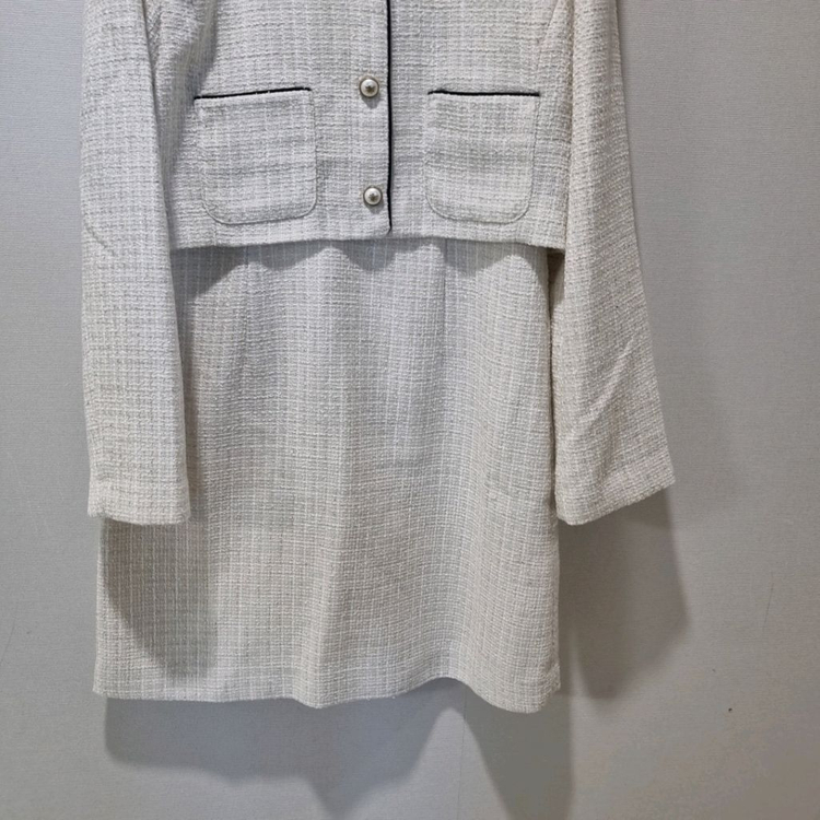 로엠 트위드 배색 카라 원피스 M 새상품 이미지