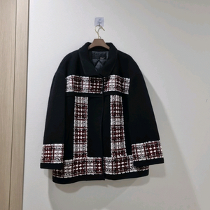 G-cut 지컷 블랙 체크 트위드 코트