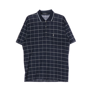 입생로랑 네이비 체크 로고 포켓 반팔 카라티 폴로 티셔츠 M