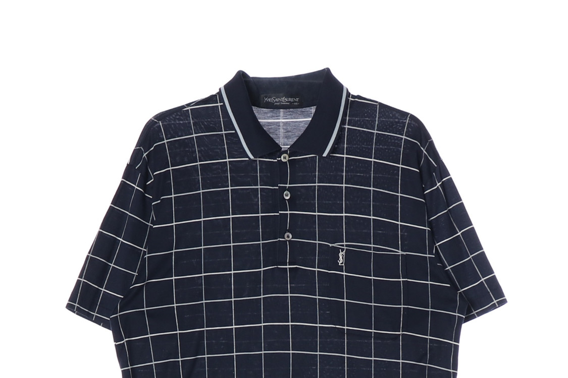 입생로랑 네이비 체크 로고 포켓 반팔 카라티 폴로 티셔츠 M--2