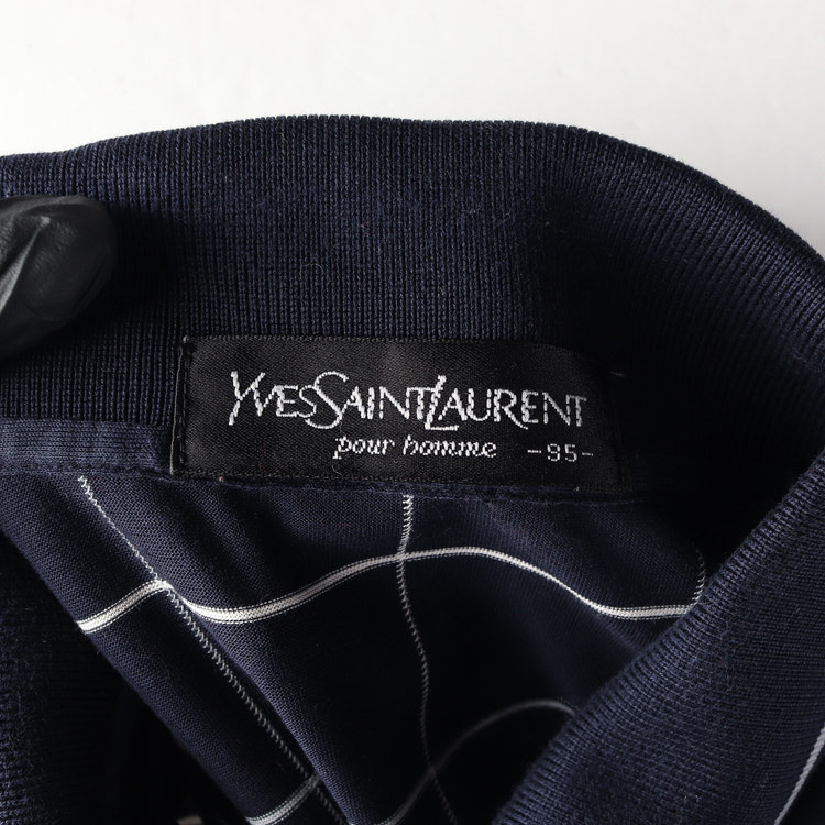 입생로랑 네이비 체크 로고 포켓 반팔 카라티 폴로 티셔츠 M--4