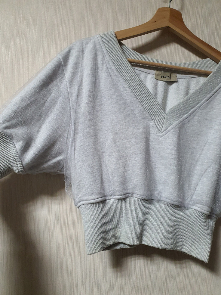 시스템 system 튤 디테일 크롭 티셔츠 프리사이즈 정품--5