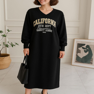 루즈핏 레터링 브이넥 맨투맨 롱원피스ㅡ무배