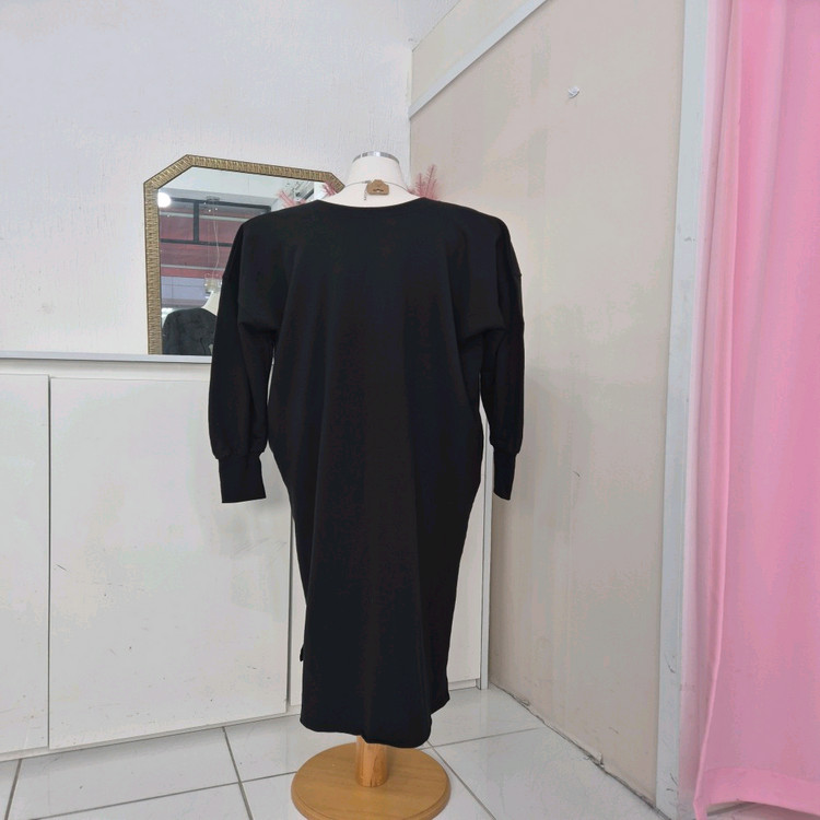 루즈핏 레터링 브이넥 맨투맨 롱원피스ㅡ무배--7