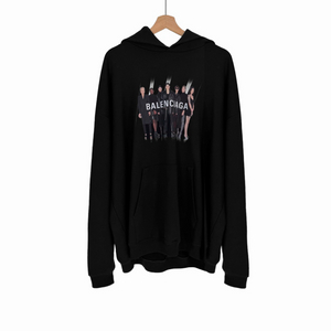 [M] 발렌시아가 남성 아트워크 리얼 로고 라지핏 후드 티셔츠 블랙