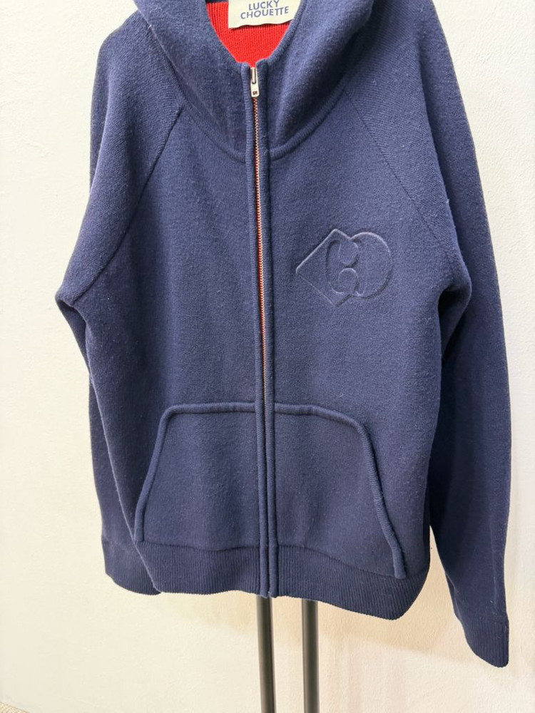 정품) 럭키슈에뜨 로고 네이비 후드 니트 집업 F--2