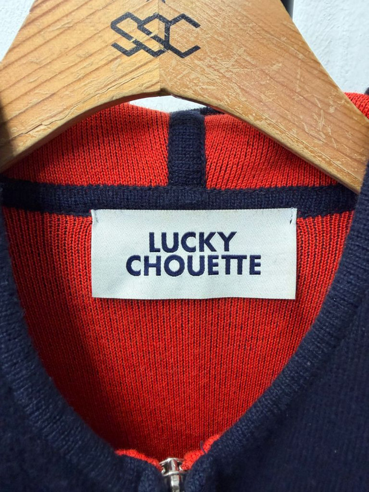 정품) 럭키슈에뜨 로고 네이비 후드 니트 집업 F--5