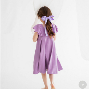 (거의새상품)브랜드여아 연보라색 여름원피스+공단리본핀 세트 일괄130(7~8세용) 이미지