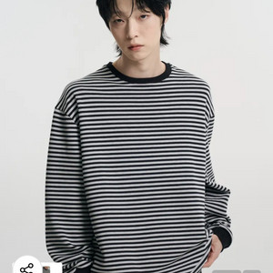 무븐 오버핏 스트라이프 롱슬리브 티셔츠 블랙 m