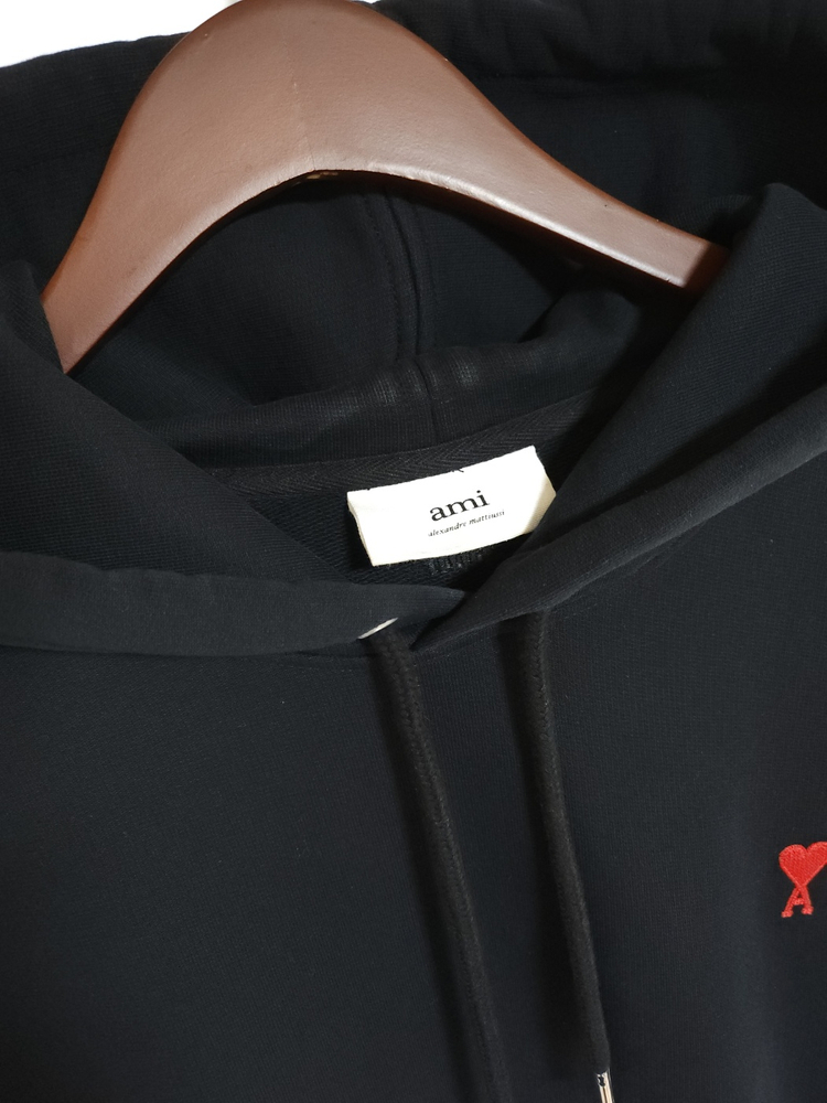 L 아미 블랙 스몰 하트자수 남성 후드티 BFHJ008 730 이미지