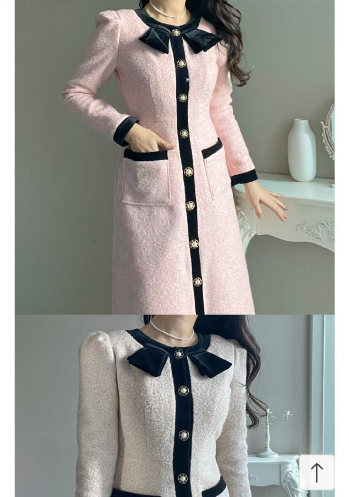 MARANT 벨벳리본 핑크 롱코트원피스:) 하객룩 데이트룩오피스룩연말룩 이미지