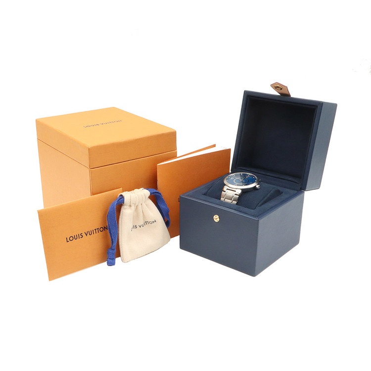 루이비통 땅부르 슬림 블루 메탈 밴드 쿼츠 남여공용 시계 / QA150Z--1