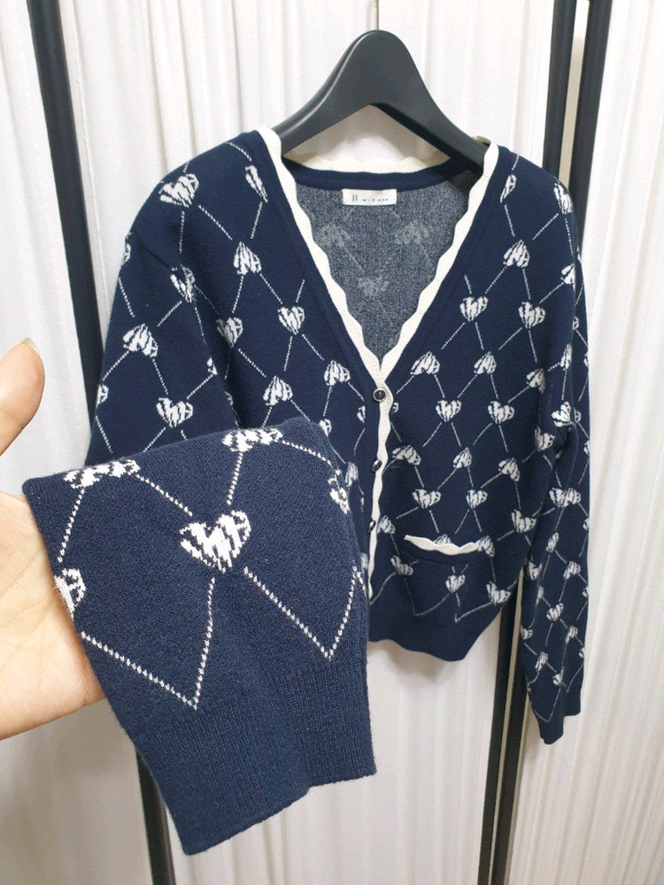 잇미샤 패턴 니트 가디건+자가드 니트 탑/세트/55--2