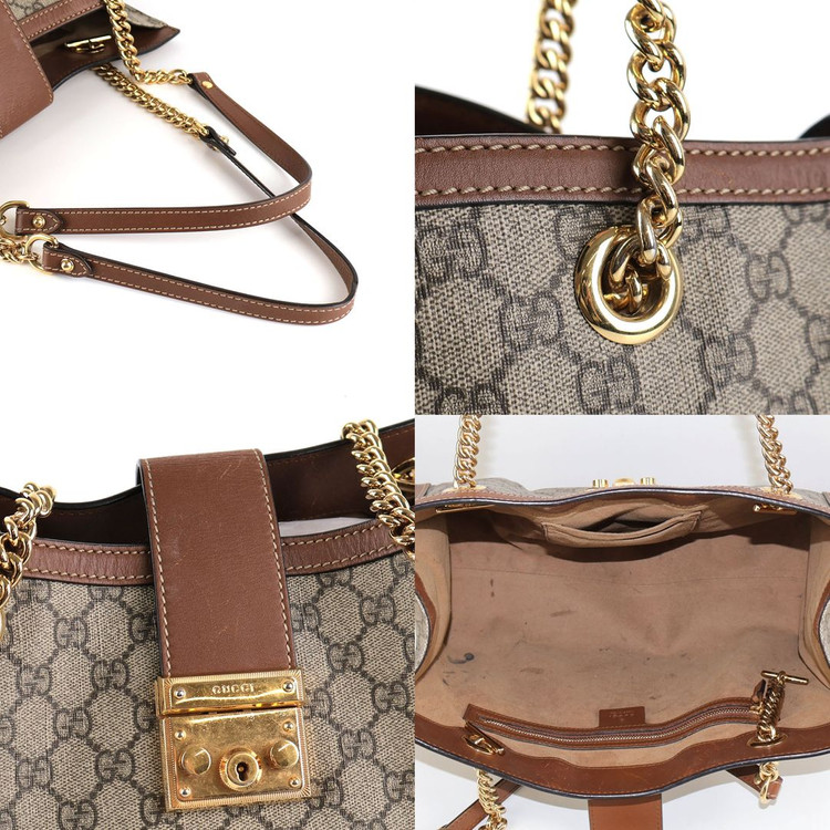 [중고명품다올] 구찌 GG 수프림 패드락 미디움 체인 숄더백 브라운 479197 이미지