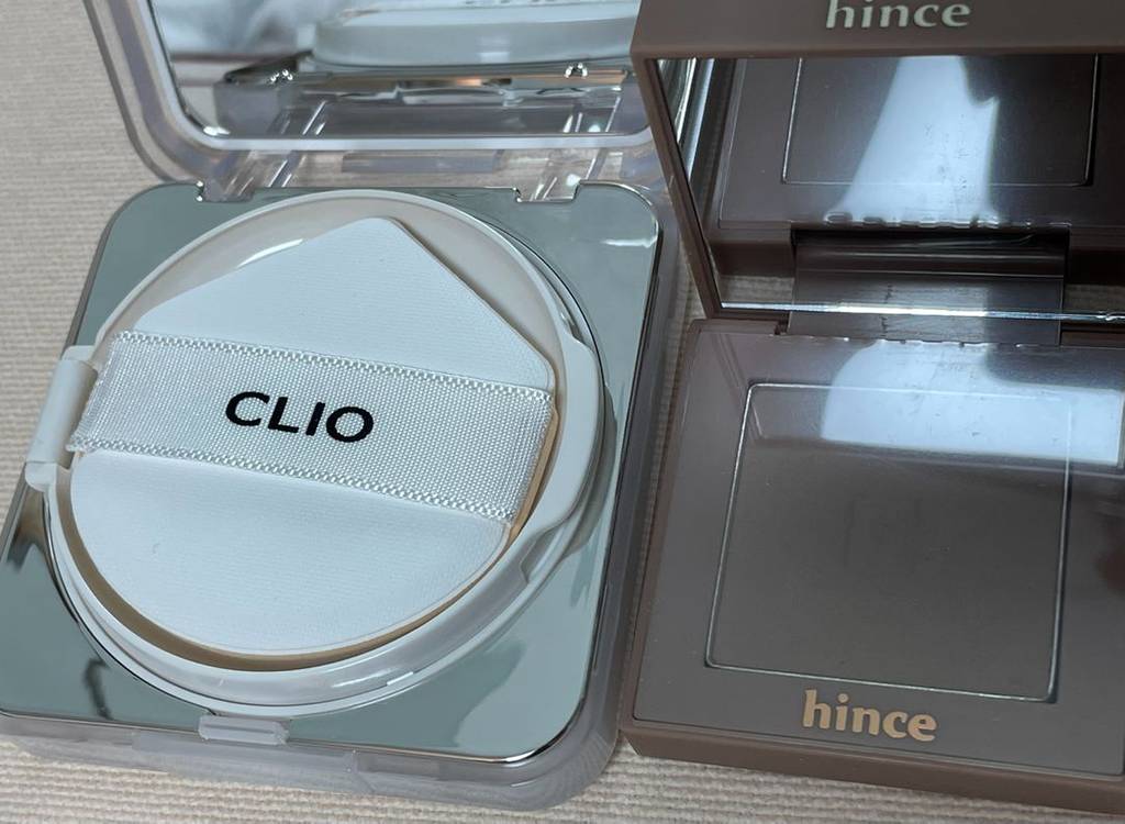 클리오 킬커버 파운웨어 쿠션 21엔 리넨, 힌스 섀도우 빌드온, 홀리카 섀도우 바닐라쉬폰, 그레이캣 이미지