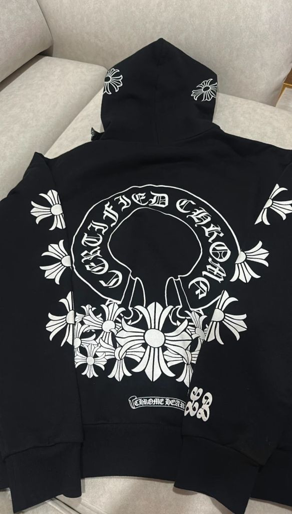 S 크롬하츠 x 드레이크 서티파이드 러버 보이 후드 블랙 - 한정판 이미지