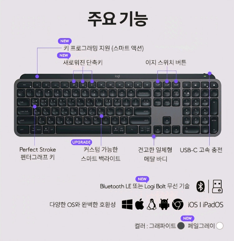 로지텍 MX KEYS 무선 키보드 이미지