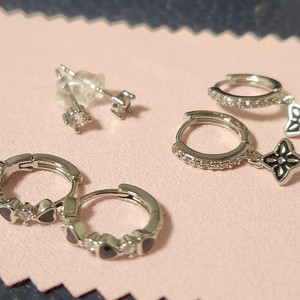 귀걸이 3종세트 원터치 드롭 딱붙 큐빅 (새상품) 이미지