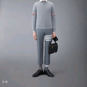 톰브라운 코튼 밀라노스티치 스트라이프 그로그랭 암밴드 풀오버 니트 라이트 그레이 색상 5사이즈 국내 105 정도